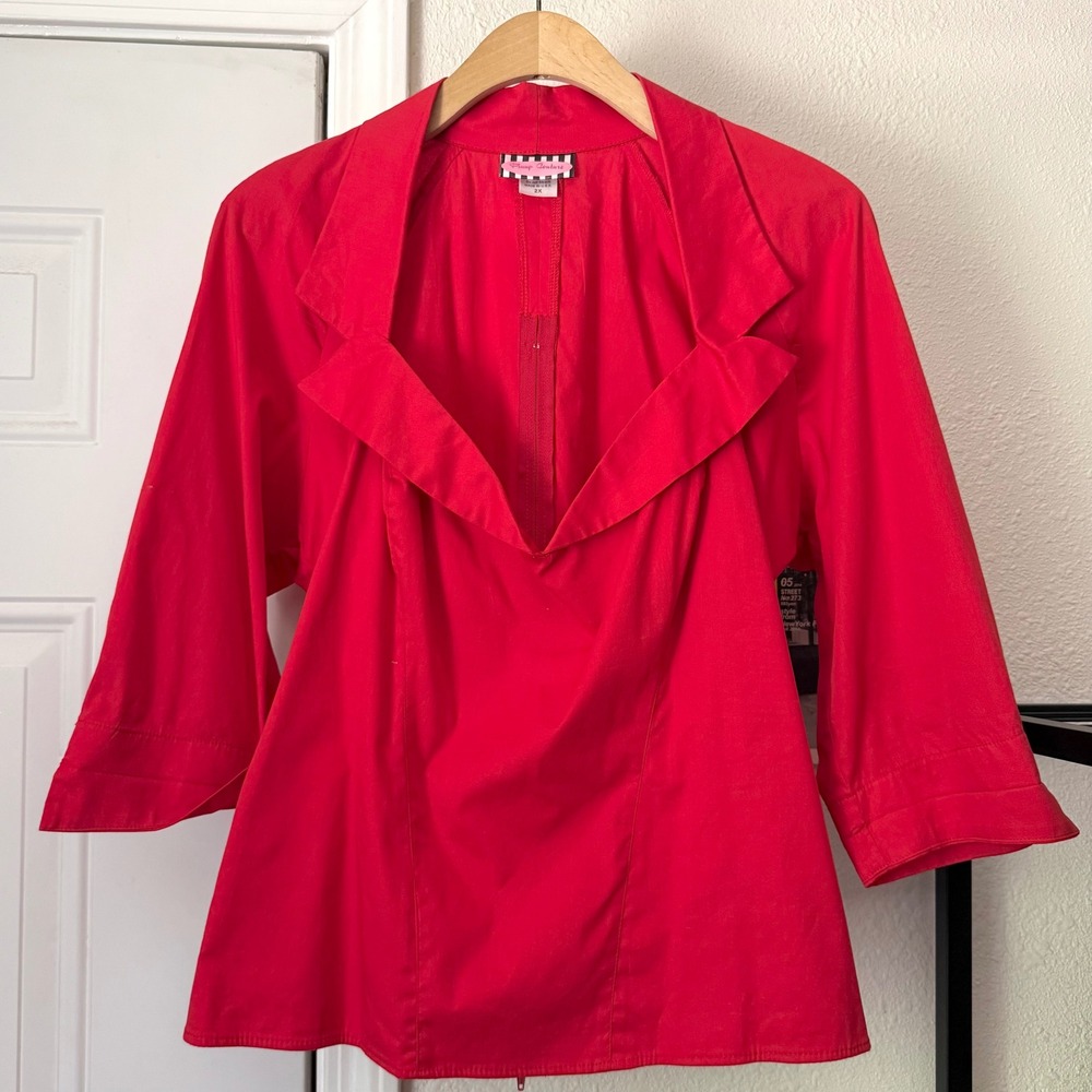 PINUP COUTURE red mod retro popover cuffed cotton cropped shirt blouse top